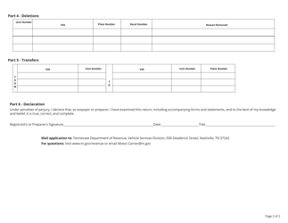 Form RVF-16018 International Registration Plan Schedule a Amendment - Tennessee, Page 2