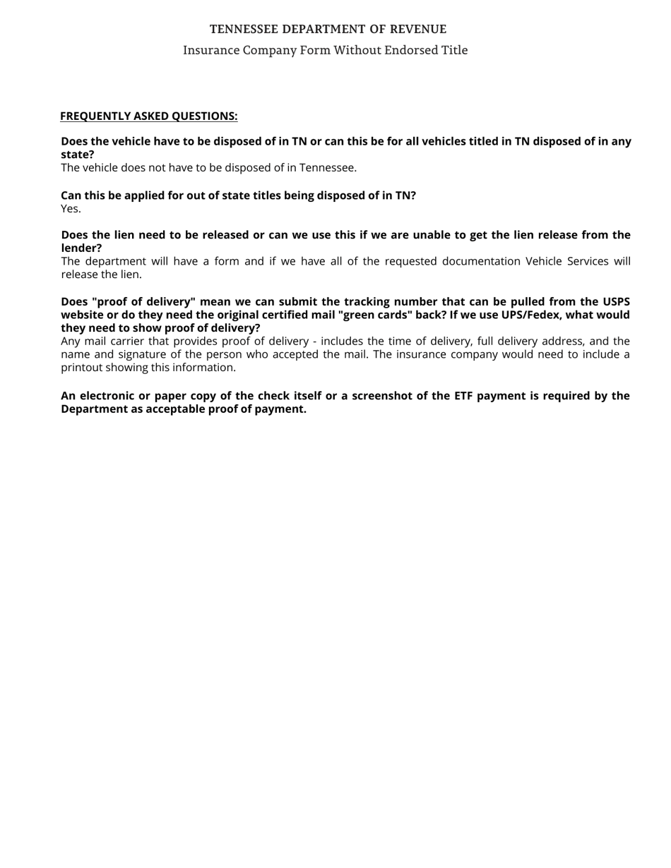 Form RVF-16038 Insurance Company Form Without Endorsed Title - Tennessee, Page 2