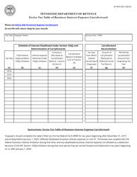 Form RV-R0012001 Excise Tax Table of Business Interest Expense Carryforward - Tennessee