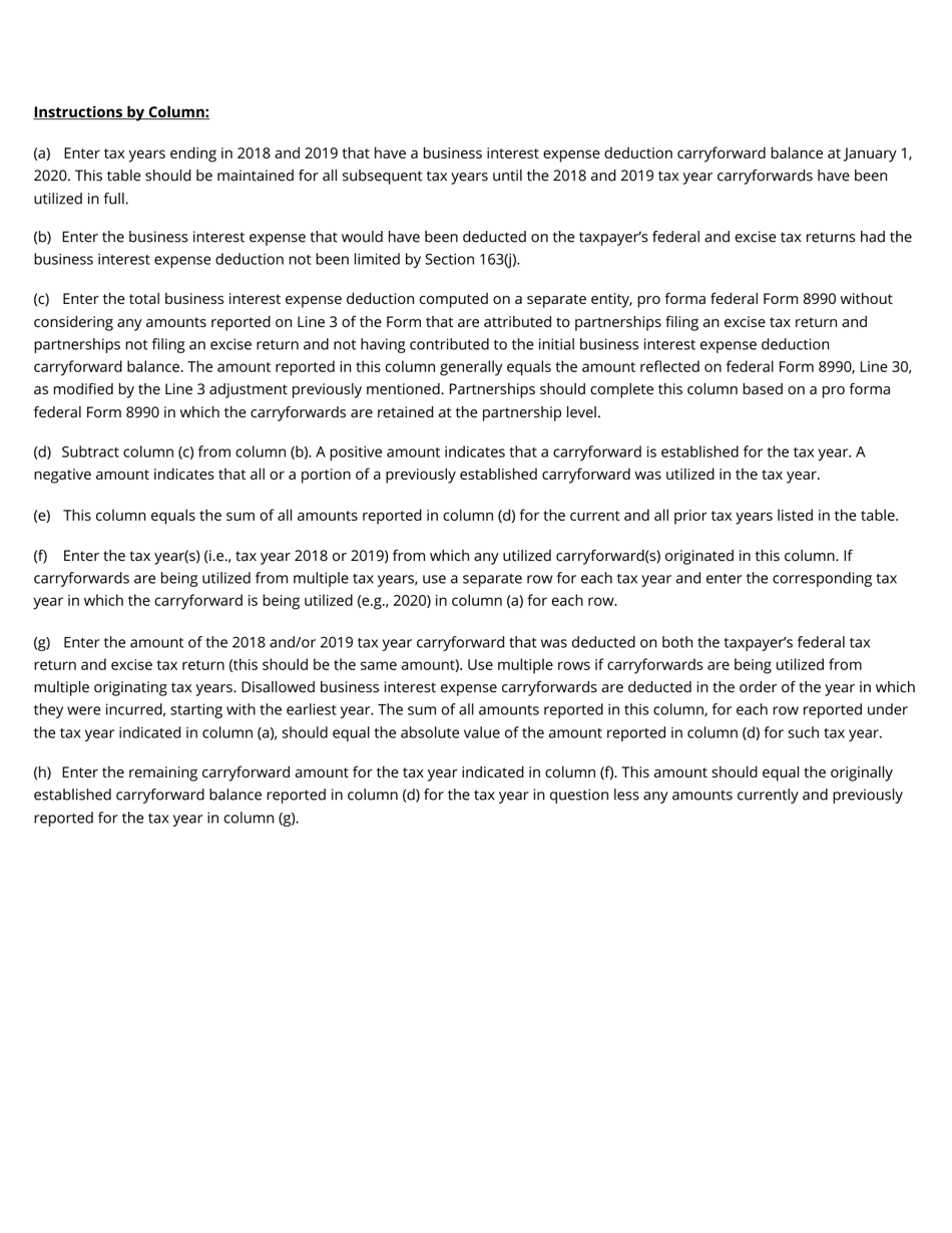 Form RV-R0012001 Excise Tax Table of Business Interest Expense Carryforward - Tennessee, Page 2