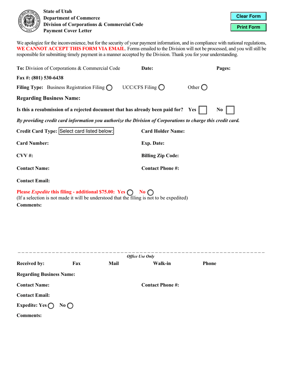 Payment Cover Letter - Utah, Page 1