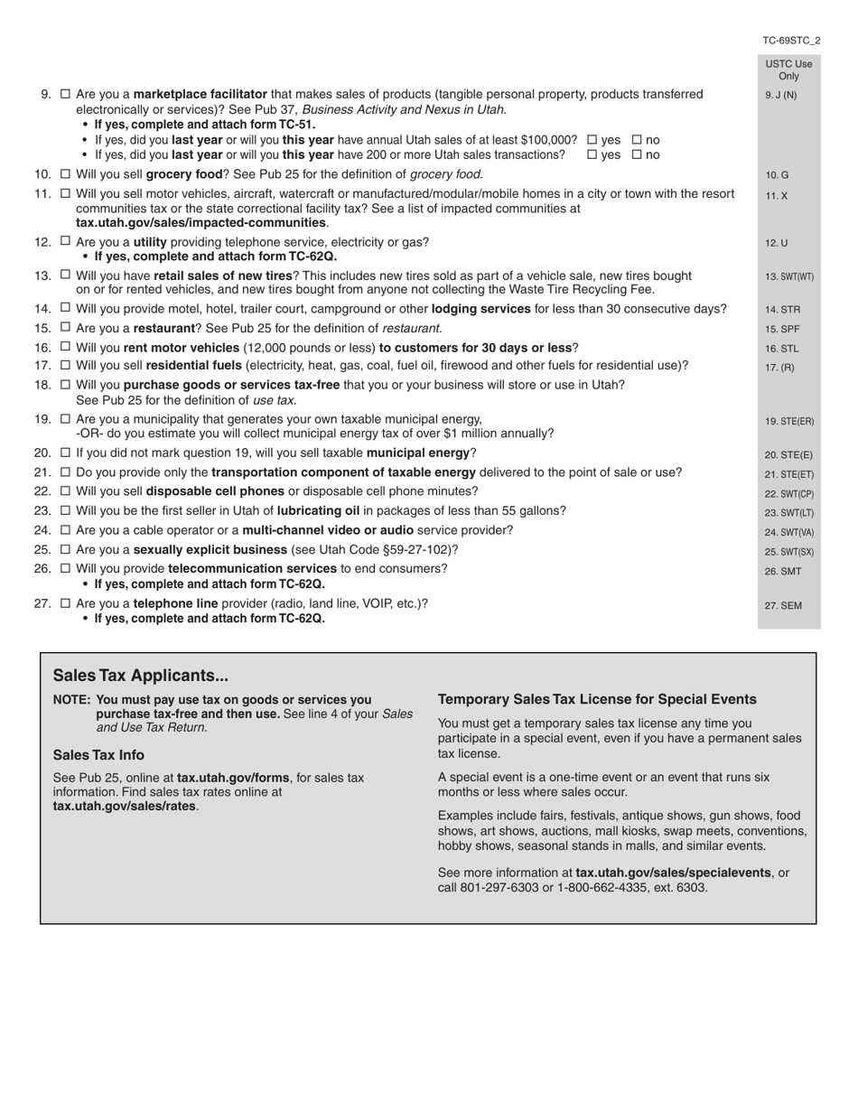 Form TC-69 Schedule STC Sales and Use Tax - Utah, Page 2