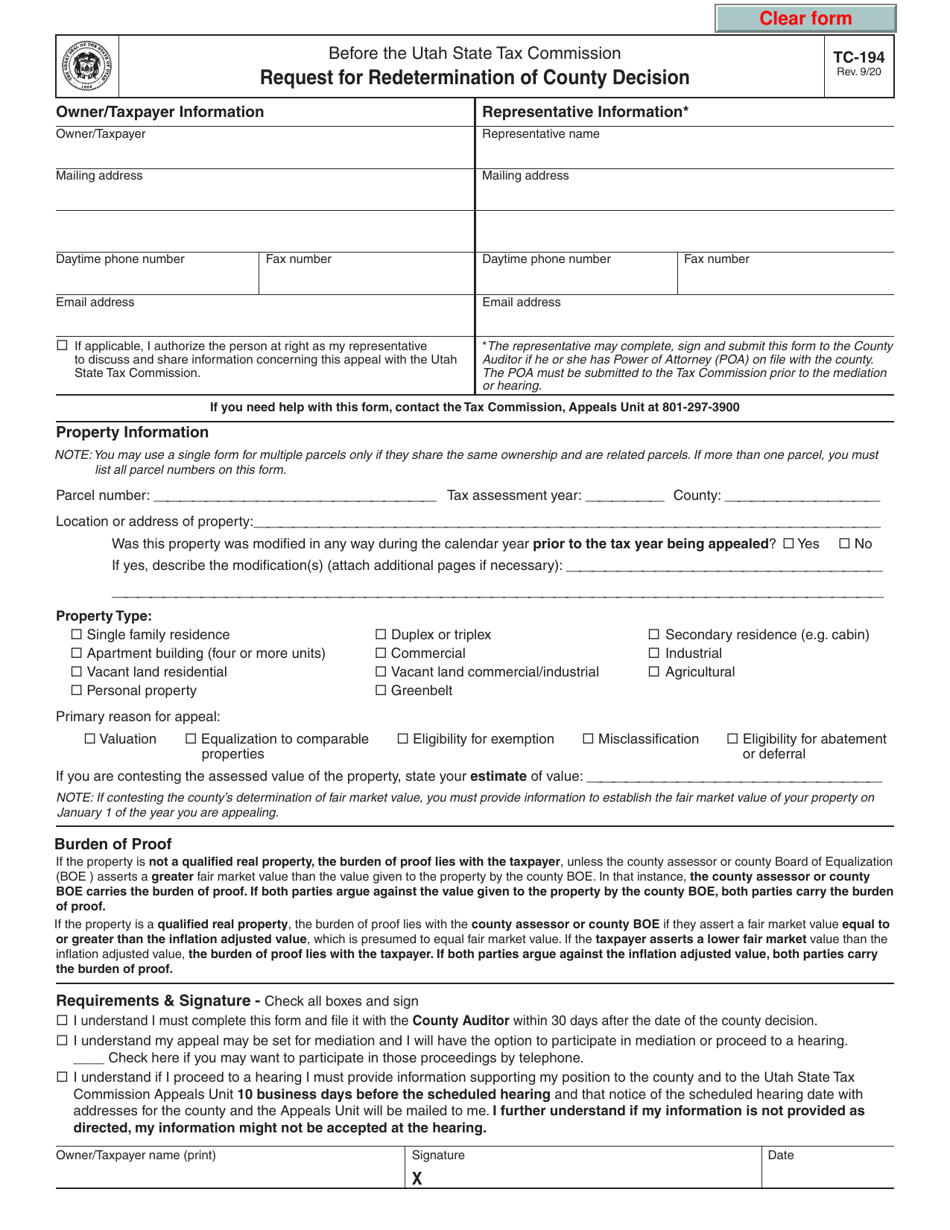 Form Tc-194 Download Fillable Pdf Or Fill Online Request For 