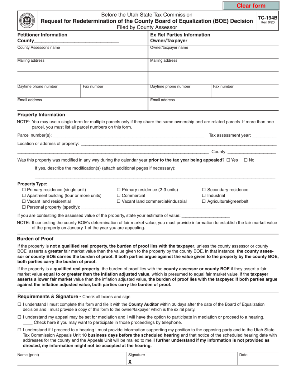 Form TC-194B Download Fillable PDF or Fill Online Request for ...