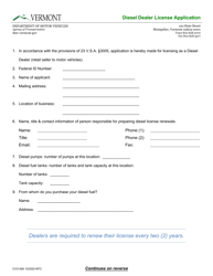 Document preview: Form CVO-006 Diesel Dealer License Application - Vermont