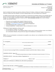 Form VL-002FR Vermont Residency Certification - Vermont (French)