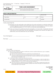 Document preview: VT Form PVR-2606T Town Clerk Endorsement - Vermont