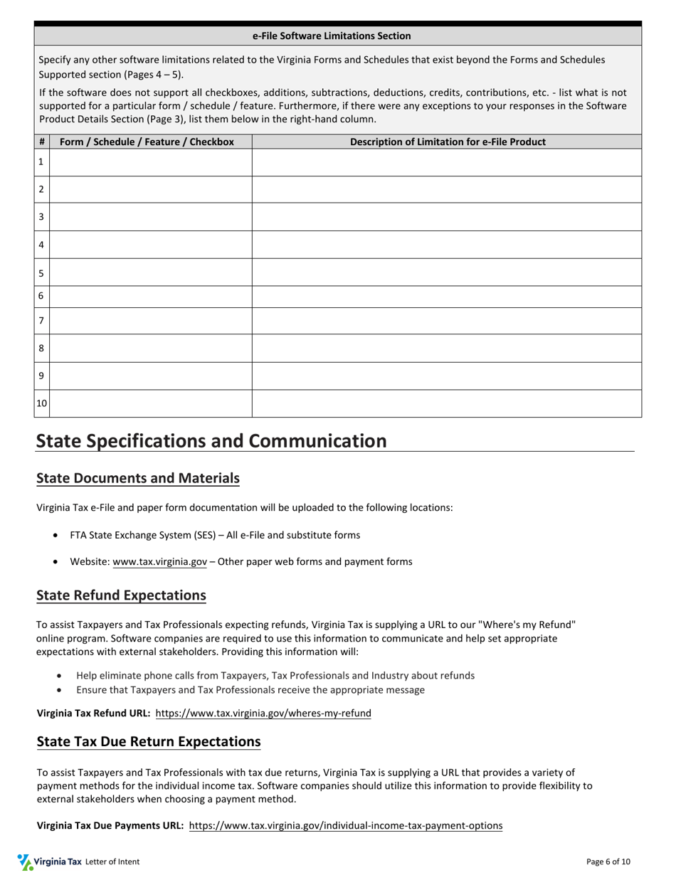 Tax Software Provider Letter of Intent - Virginia, Page 6