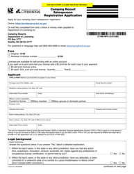 Form CC-612-017 Camping Resort Salesperson Registration Application - Washington