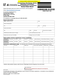 Document preview: Form BC-638-078 Cosmetology, Hair Design, Barber, Manicurist, Esthetician, Master Esthetician, or Instructor School Data Sheet - Washington