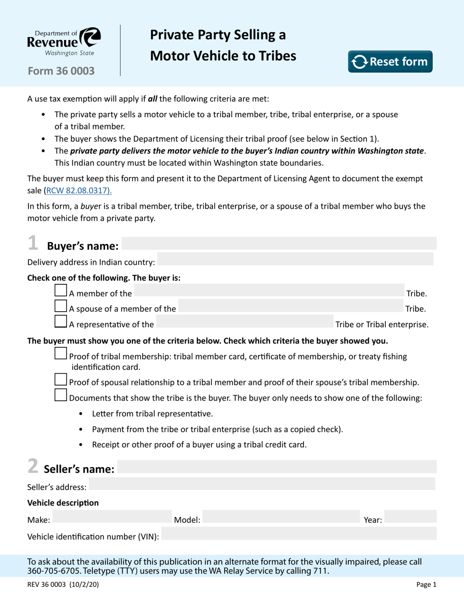 Form REV36 0003 Download Fillable PDF or Fill Online Private Party ...