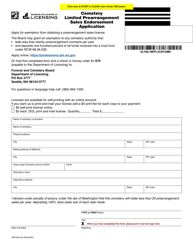 Document preview: Form CEM-650-004 Cemetery Limited Prearrangement Sales Endorsement Application - Washington