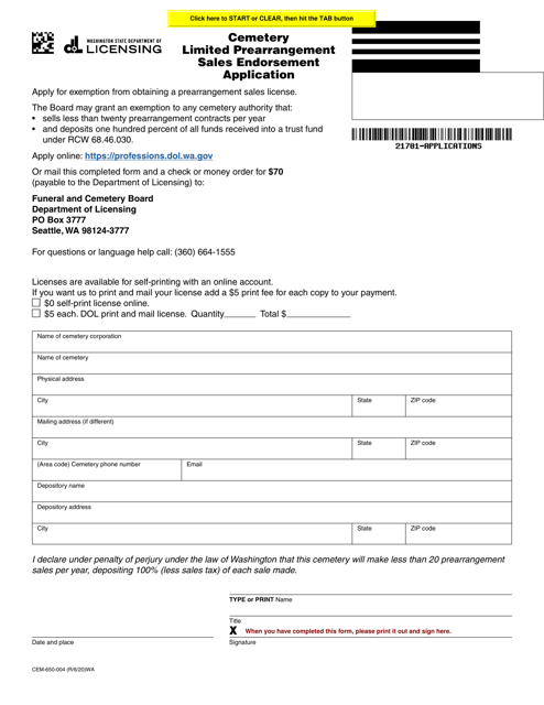 Form CEM-650-004  Printable Pdf