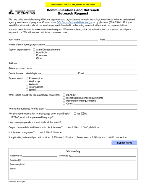 Form CO-110-005  Printable Pdf