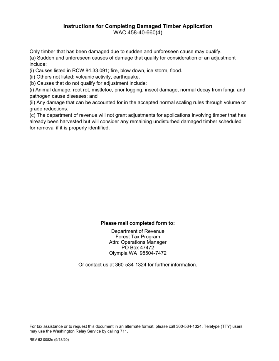 Form REV62 0082E Damaged Timber Adjustment Application - Washington, Page 2