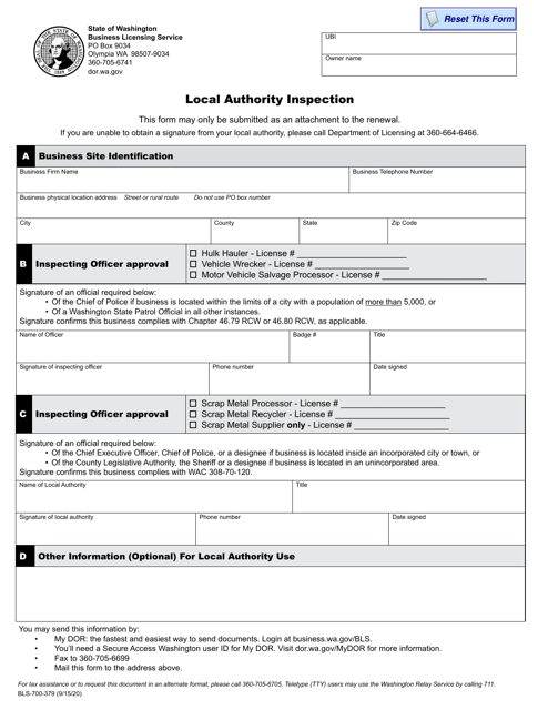 Form BLS-700-379 Local Authority Inspection - Washington