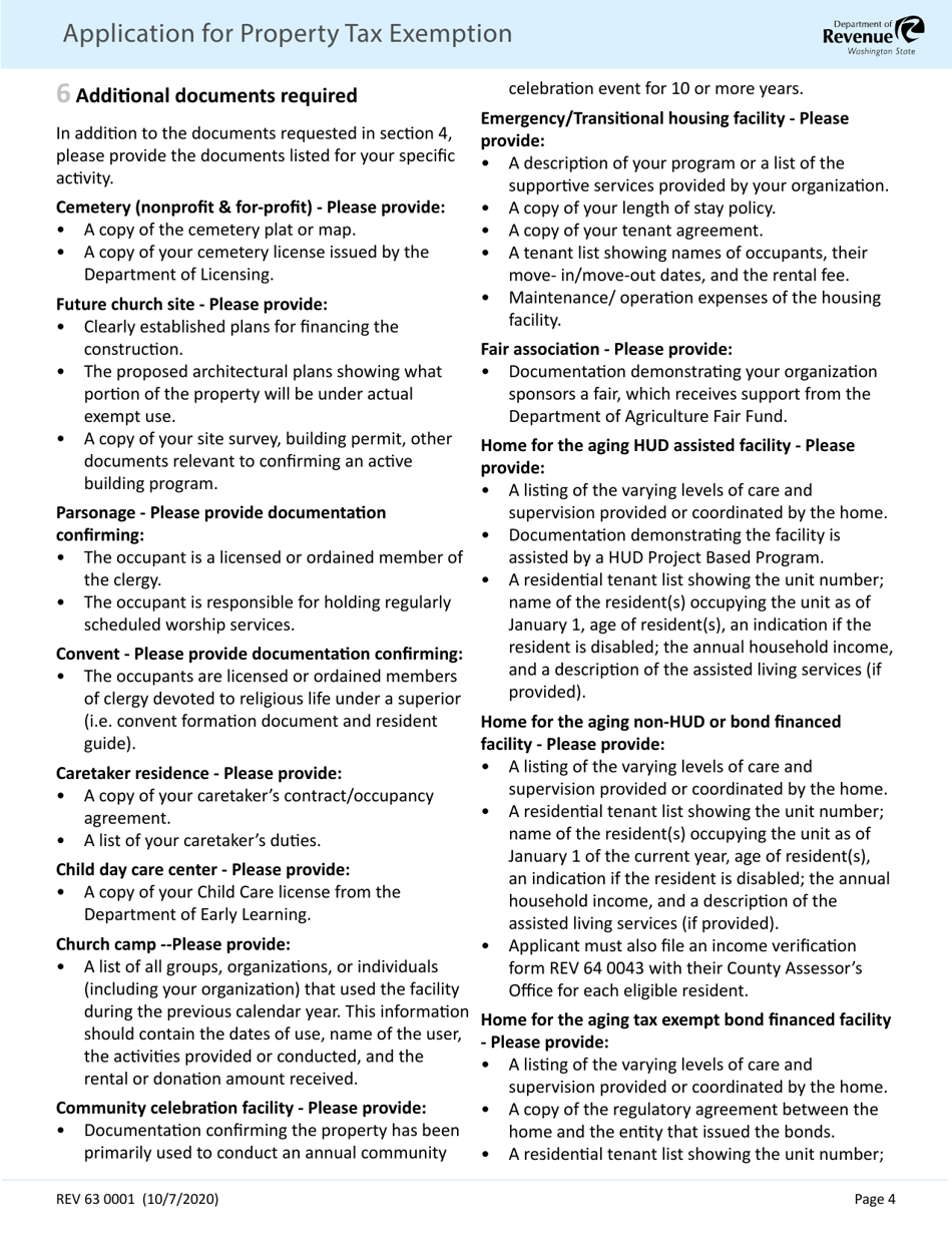 Form REV63 0001 Application for Property Tax Exemption - Washington, Page 4