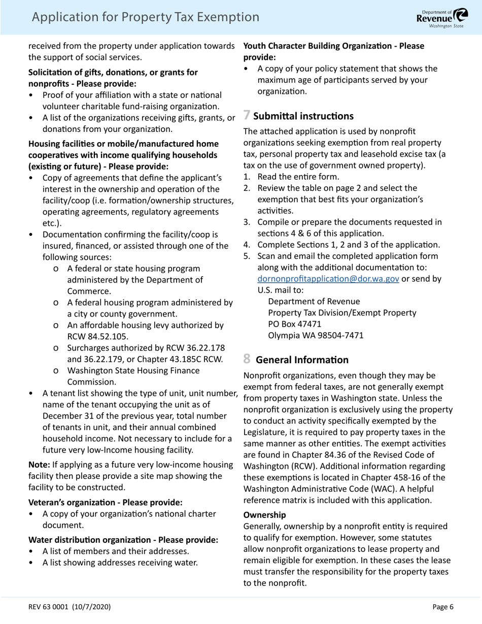 Form REV63 0001 Application for Property Tax Exemption - Washington, Page 6