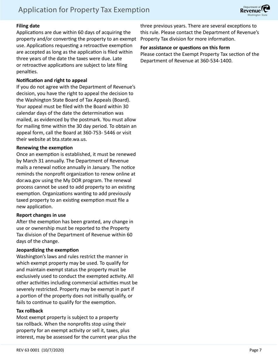 Form REV63 0001 Application for Property Tax Exemption - Washington, Page 7