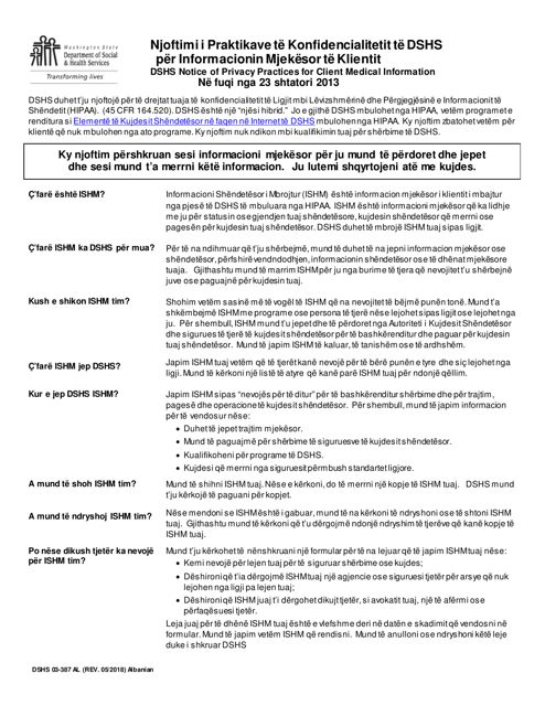 DSHS Form 03-387 Dshs Notice of Privacy Practices for Client Medical Information - Washington (English/Albanian)