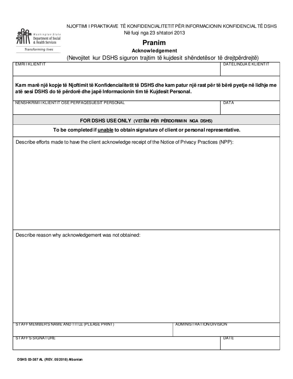 DSHS Form 03-387 Dshs Notice of Privacy Practices for Client Medical Information - Washington (English / Albanian), Page 3