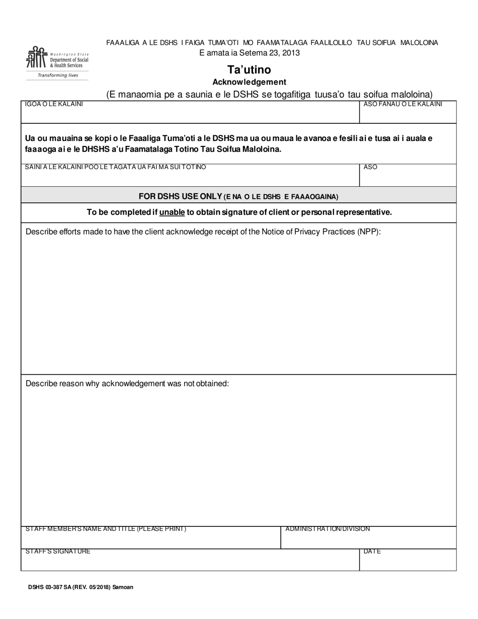 DSHS Form 03-387 Dshs Notice of Privacy Practices for Client Medical Information - Washington (English / Samoan), Page 4