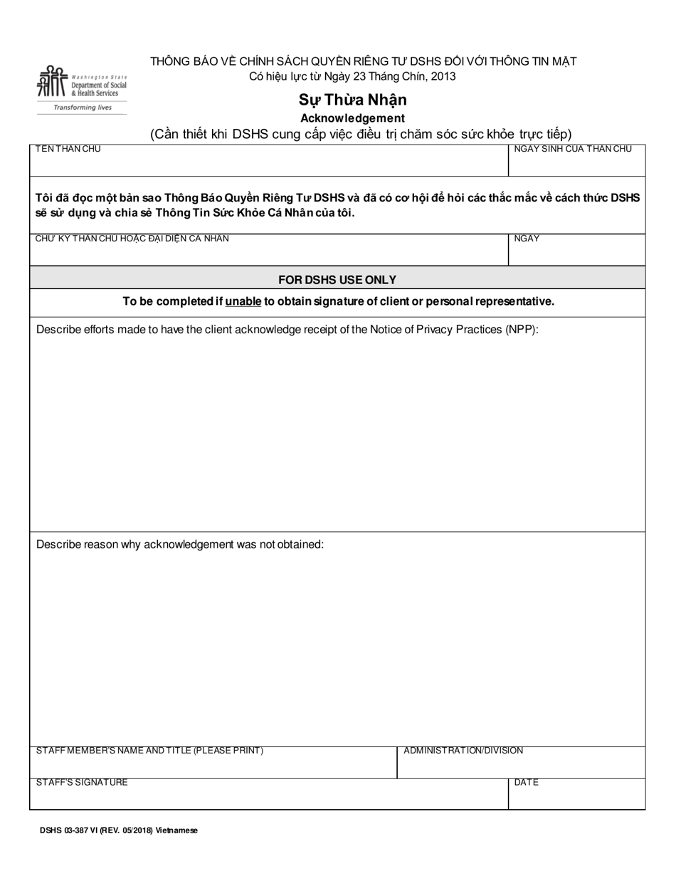 DSHS Form 03-387 Dshs Notice of Privacy Practices for Client Medical Information - Washington (English / Vietnamese), Page 3