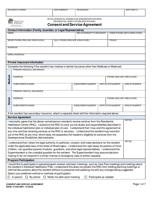 DSHS Form 15-508  Printable Pdf