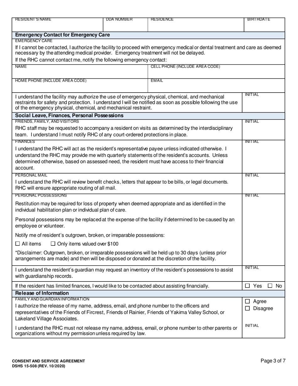 DSHS Form 15-508 Consent and Service Agreement - Washington, Page 3