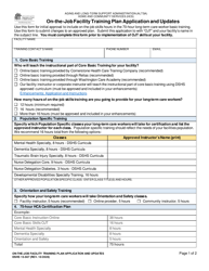 DSHS Form 15-567 On-The-Job Facility Training Plan Application and Updates - Washington