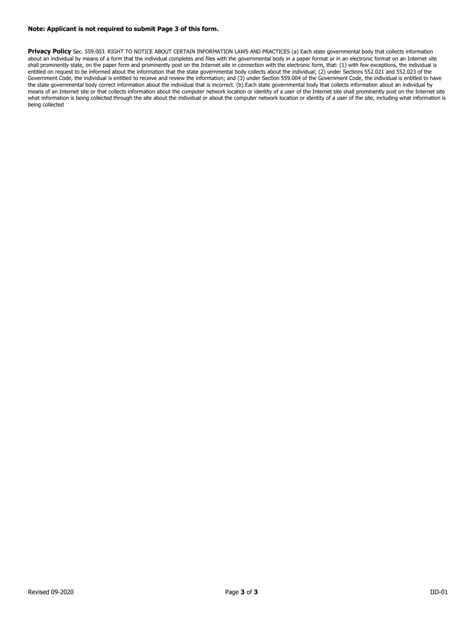 Form IID-01 Application for Certification of Ignition Interlock Vendor - Texas, Page 3