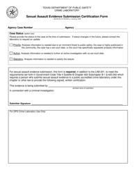 Document preview: Form LAB-206 Sexual Assault Evidence Submission Certification Form - Texas