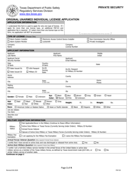 Document preview: Form PSP-03 Original Unarmed Individual License Application - Texas