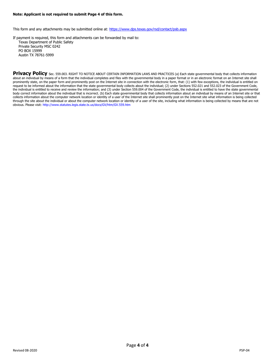 Form PSP-04 Original Owner Application - Texas, Page 4