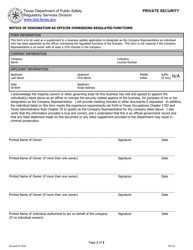 Form PSP-62 Notice of Designation as Officer Overseeing Regulated Functions - Texas