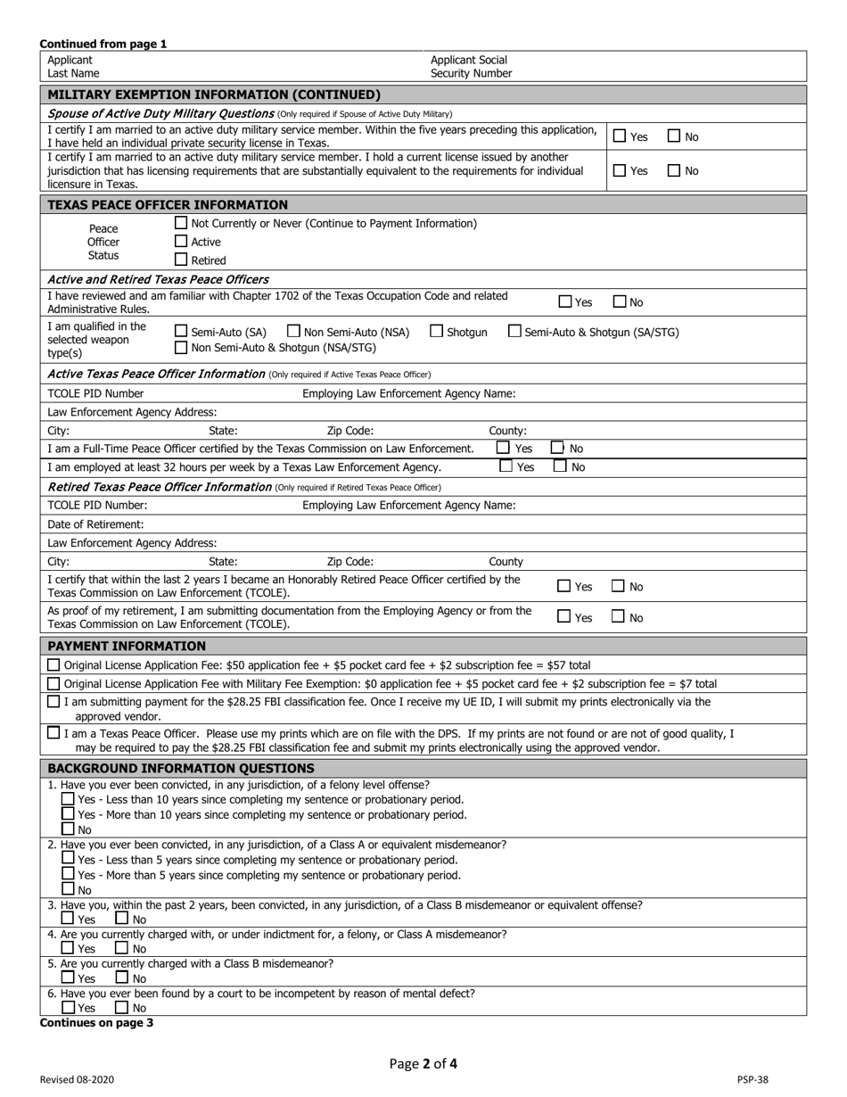 Form PSP-38 - Fill Out, Sign Online and Download Fillable PDF, Texas ...