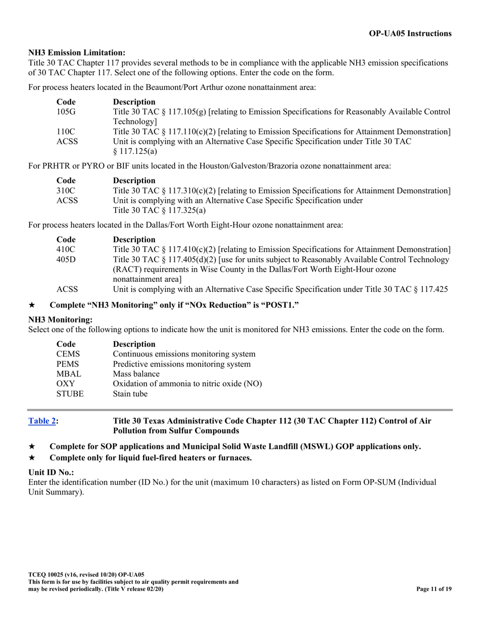 Form OP-UA5 (TCEQ-10025) Process Heater / Furnace Attributes - Texas, Page 11