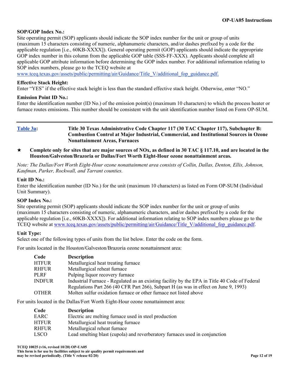 Form OP-UA5 (TCEQ-10025) Process Heater / Furnace Attributes - Texas, Page 12
