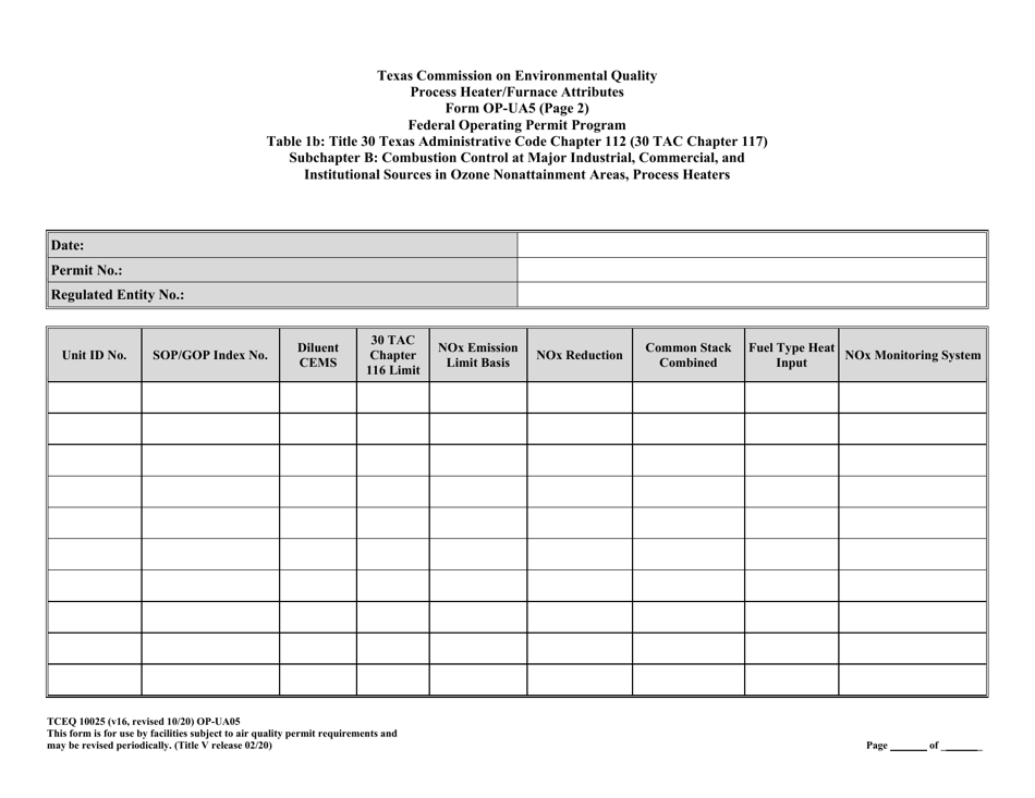 Form OP-UA5 (TCEQ-10025) Process Heater / Furnace Attributes - Texas, Page 20