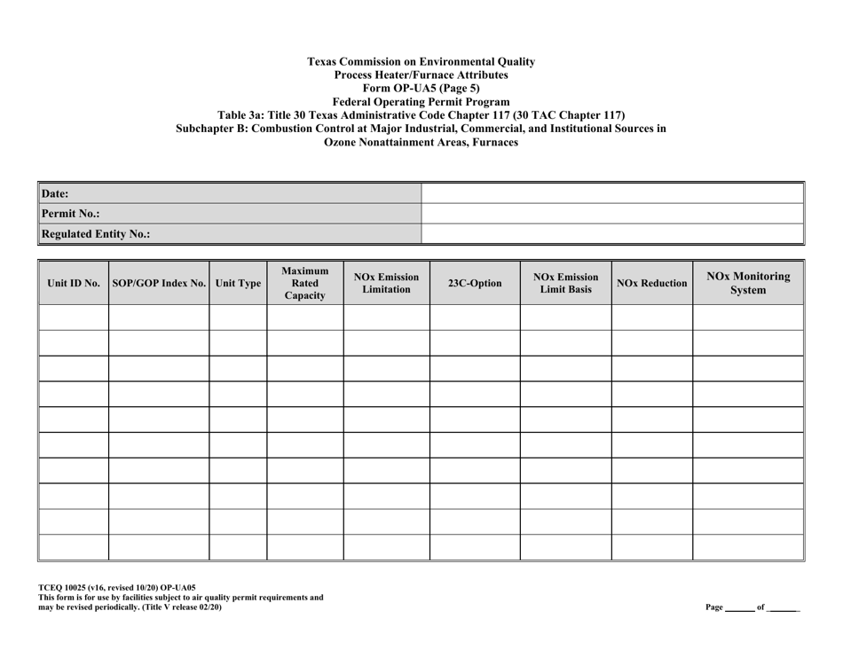 Form OP-UA5 (TCEQ-10025) Process Heater / Furnace Attributes - Texas, Page 23