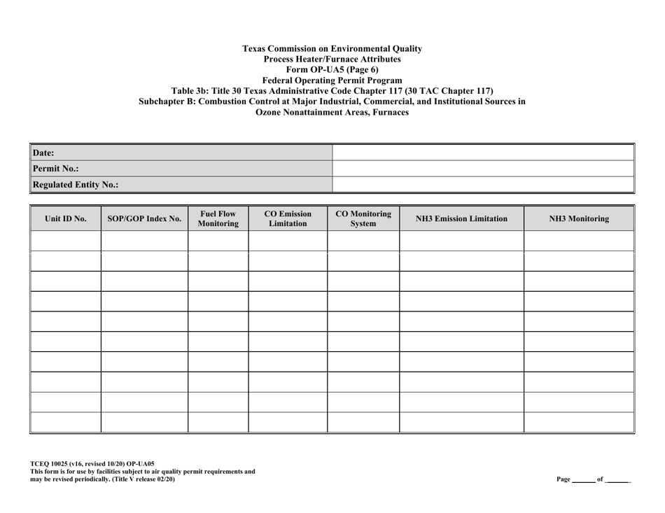 Form OP-UA5 (TCEQ-10025) Process Heater / Furnace Attributes - Texas, Page 24