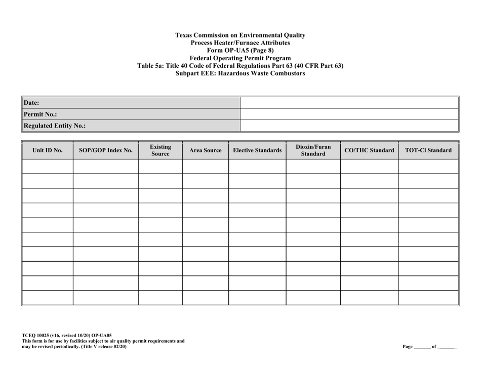 Form OP-UA5 (TCEQ-10025) Process Heater / Furnace Attributes - Texas, Page 26
