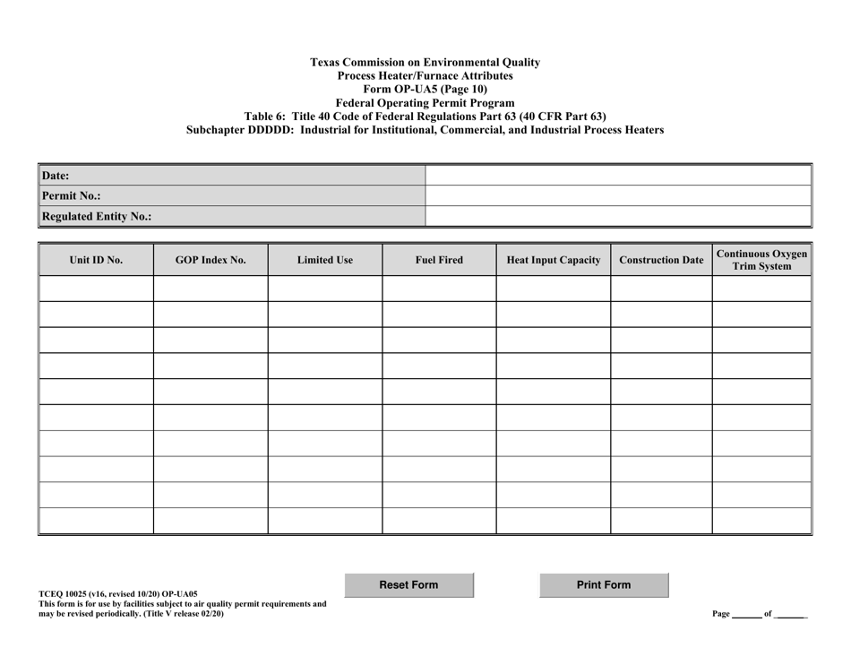 Form OP-UA5 (TCEQ-10025) Process Heater / Furnace Attributes - Texas, Page 28