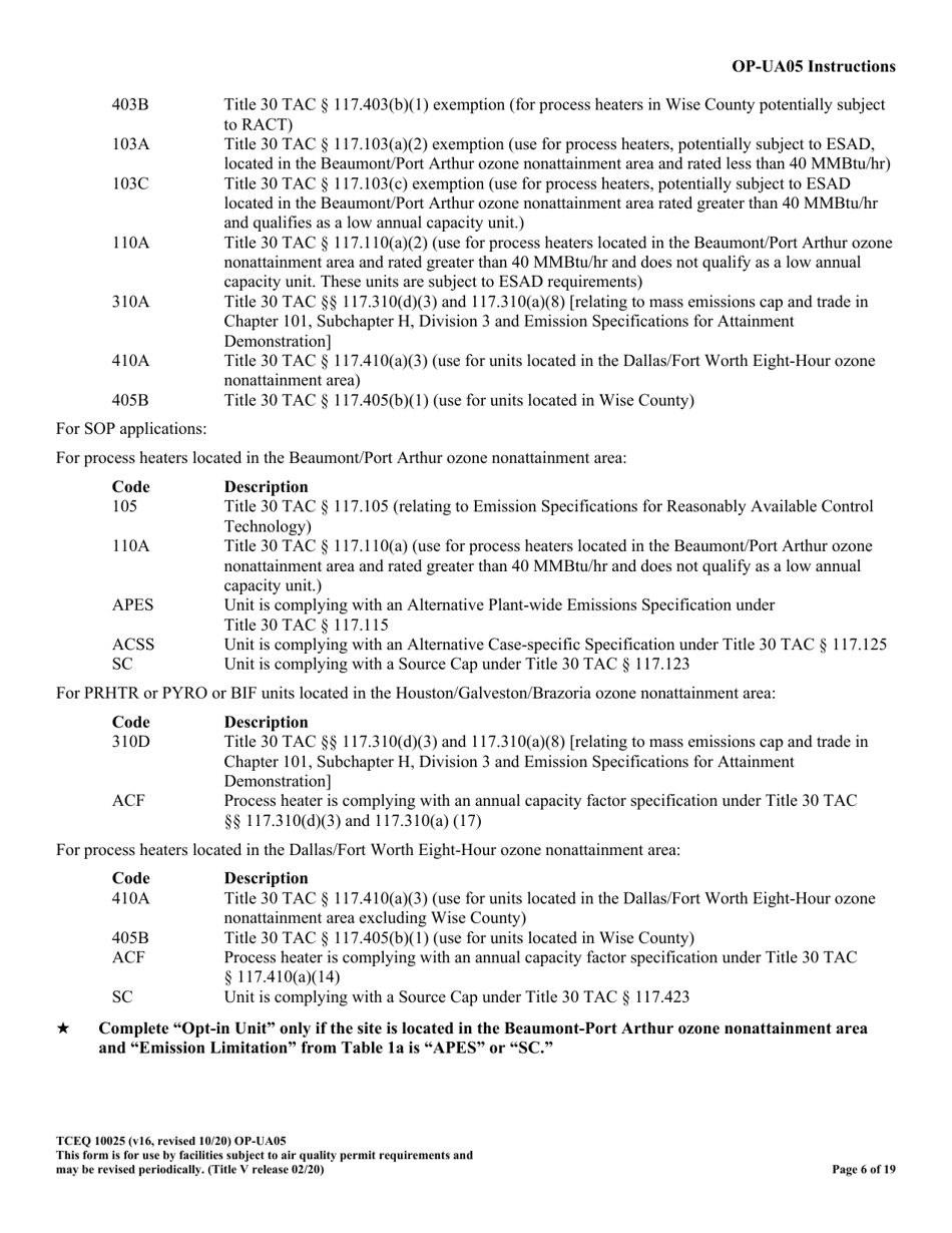 Form OP-UA5 (TCEQ-10025) Process Heater / Furnace Attributes - Texas, Page 6