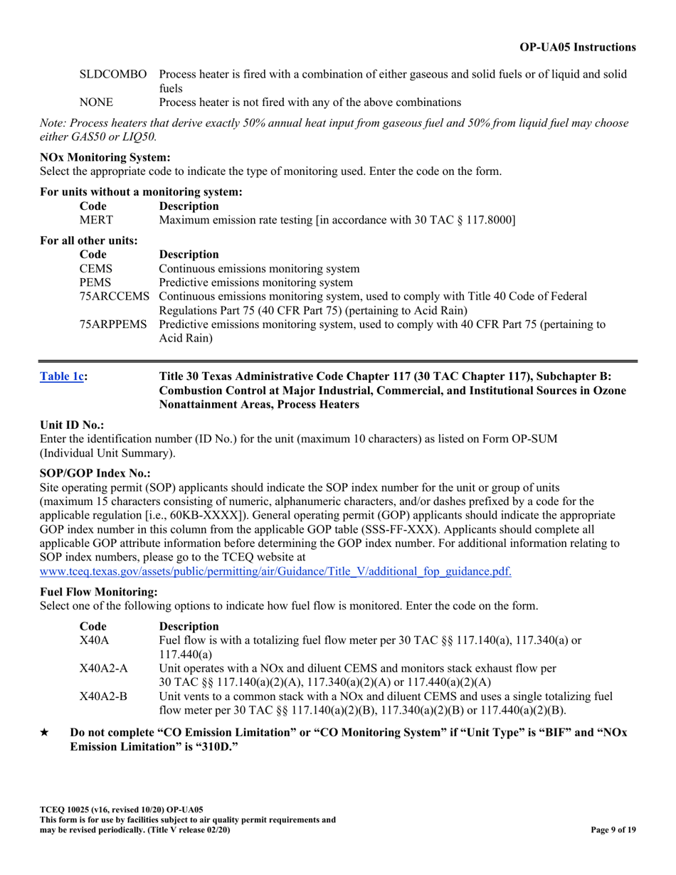 Form OP-UA5 (TCEQ-10025) Process Heater / Furnace Attributes - Texas, Page 9