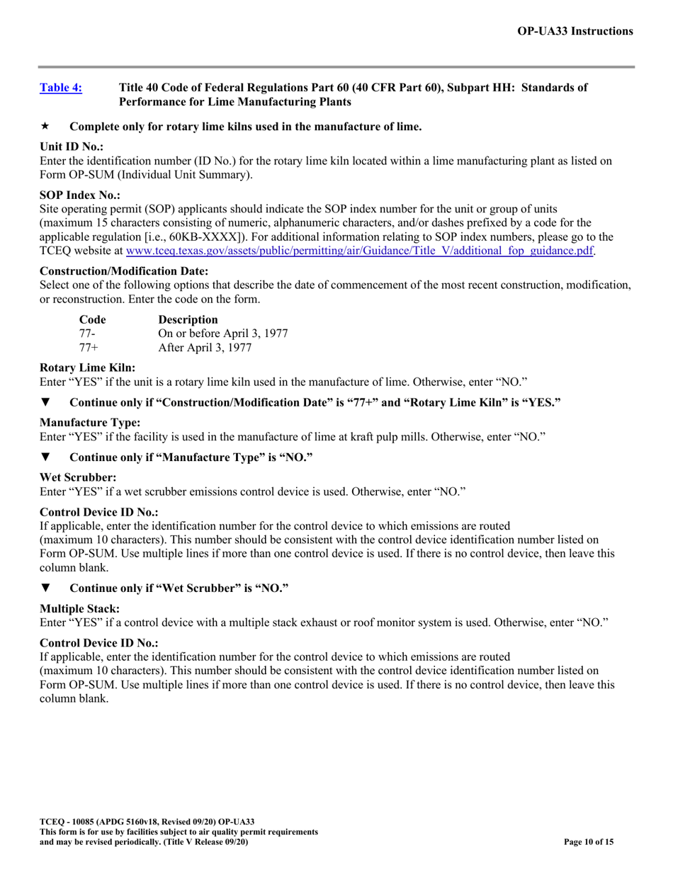Form OP-UA33 (TCEQ-10085) Metallic Mineral Processing Plant Attributes - Texas, Page 10