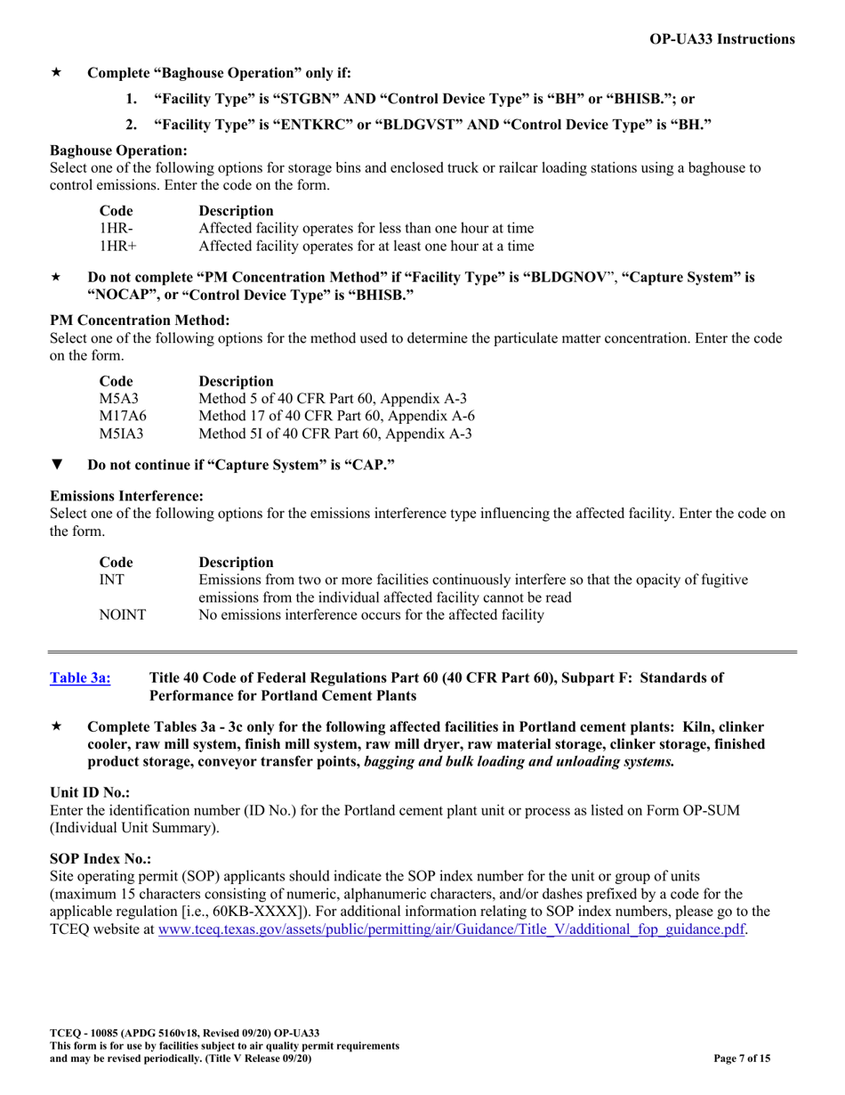 Form OP-UA33 (TCEQ-10085) Metallic Mineral Processing Plant Attributes - Texas, Page 7