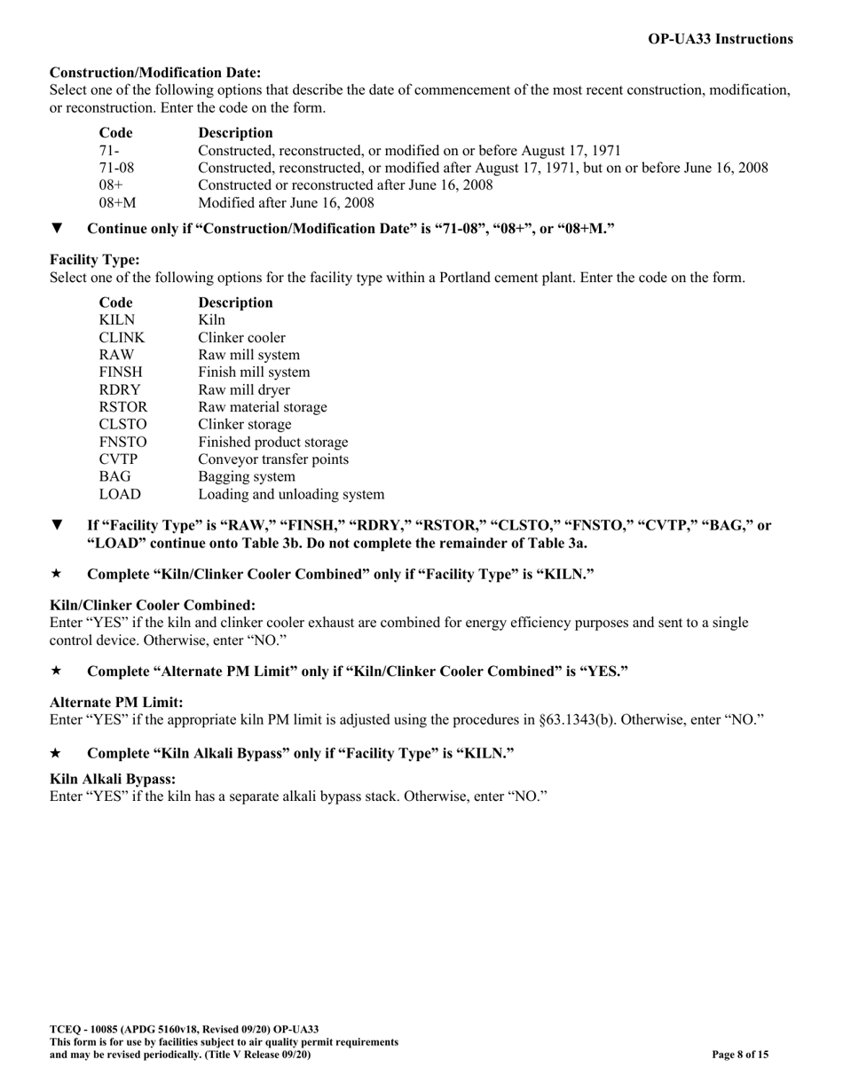 Form OP-UA33 (TCEQ-10085) Metallic Mineral Processing Plant Attributes - Texas, Page 8