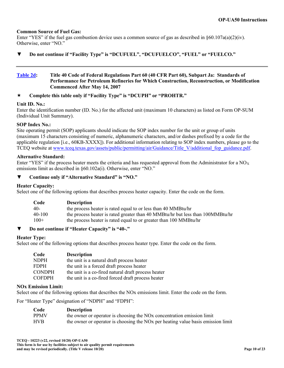 Form OP-UA50 (TCEQ-10223) Fluid Catalytic Cracking Unit Catalyst Regenerator / Fuel Gas Combustion Device / Claus Sulfur Recovery Plant Attributes - Texas, Page 10