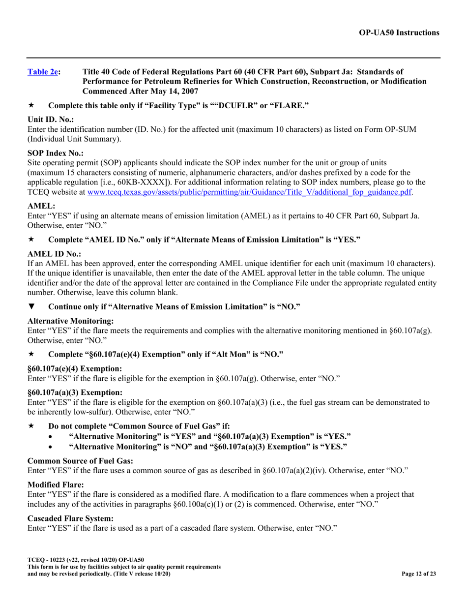 Form OP-UA50 (TCEQ-10223) Fluid Catalytic Cracking Unit Catalyst Regenerator / Fuel Gas Combustion Device / Claus Sulfur Recovery Plant Attributes - Texas, Page 12